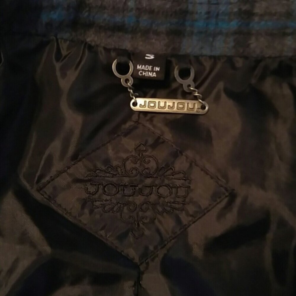 Jou Jou belted blue and gray plaid jacket size small - Picture 4 of 5